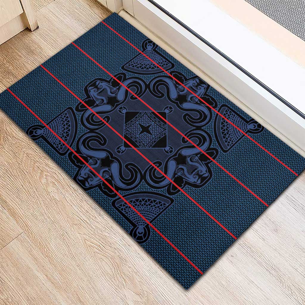 Lesotho Seanamarena - Motlatsi Rubber Doormat Basotho Traditional Blanket Style - Blue - Wonder Print Shop