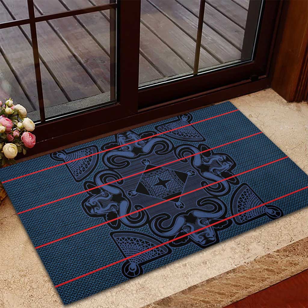 Lesotho Seanamarena - Motlatsi Rubber Doormat Basotho Traditional Blanket Style - Blue - Wonder Print Shop