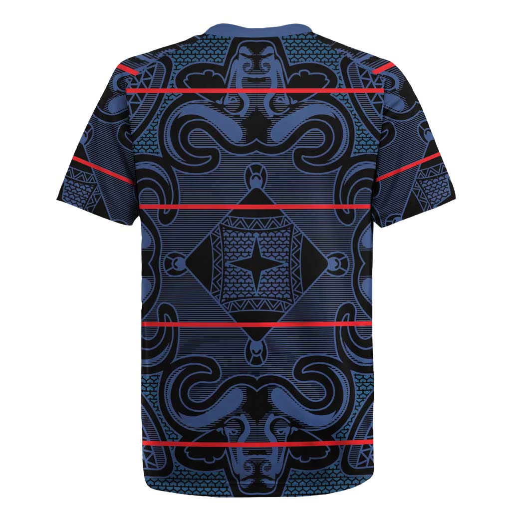 Lesotho Seanamarena - Motlatsi Rugby Jersey Basotho Traditional Blanket Style - Blue - Wonder Print Shop