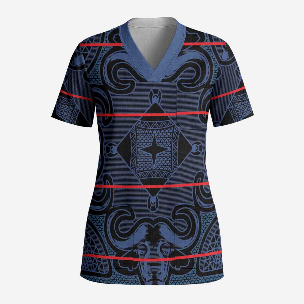 Lesotho Seanamarena - Motlatsi Scrub Top Basotho Traditional Blanket Style - Blue - Wonder Print Shop