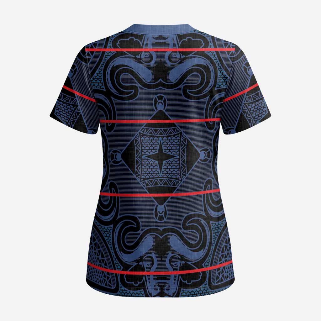 Lesotho Seanamarena - Motlatsi Scrub Top Basotho Traditional Blanket Style - Blue - Wonder Print Shop