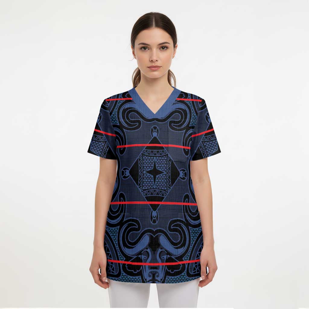 Lesotho Seanamarena - Motlatsi Scrub Top Basotho Traditional Blanket Style - Blue - Wonder Print Shop
