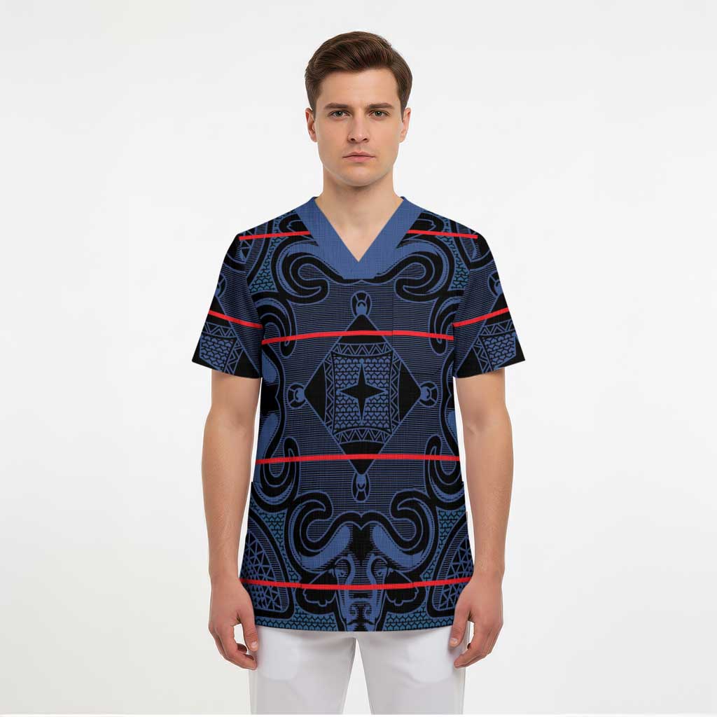 Lesotho Seanamarena - Motlatsi Scrub Top Basotho Traditional Blanket Style - Blue - Wonder Print Shop