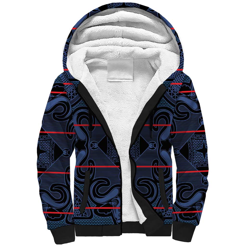 Lesotho Seanamarena - Motlatsi Sherpa Hoodie Basotho Traditional Blanket Style - Blue - Wonder Print Shop