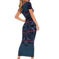 Lesotho Seanamarena - Motlatsi Short Sleeve Bodycon Dress Basotho Traditional Blanket Style - Blue - Wonder Print Shop