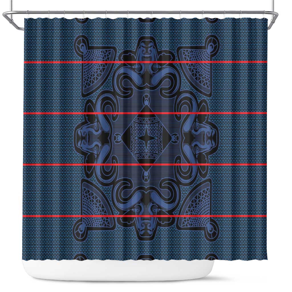 Lesotho Seanamarena - Motlatsi Shower Curtain Basotho Traditional Blanket Style - Blue - Wonder Print Shop