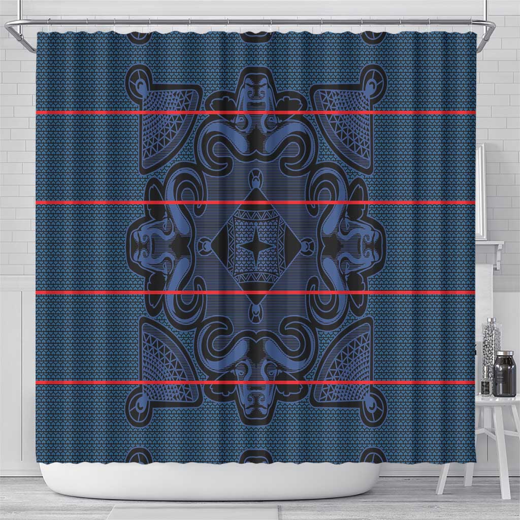 Lesotho Seanamarena - Motlatsi Shower Curtain Basotho Traditional Blanket Style - Blue - Wonder Print Shop