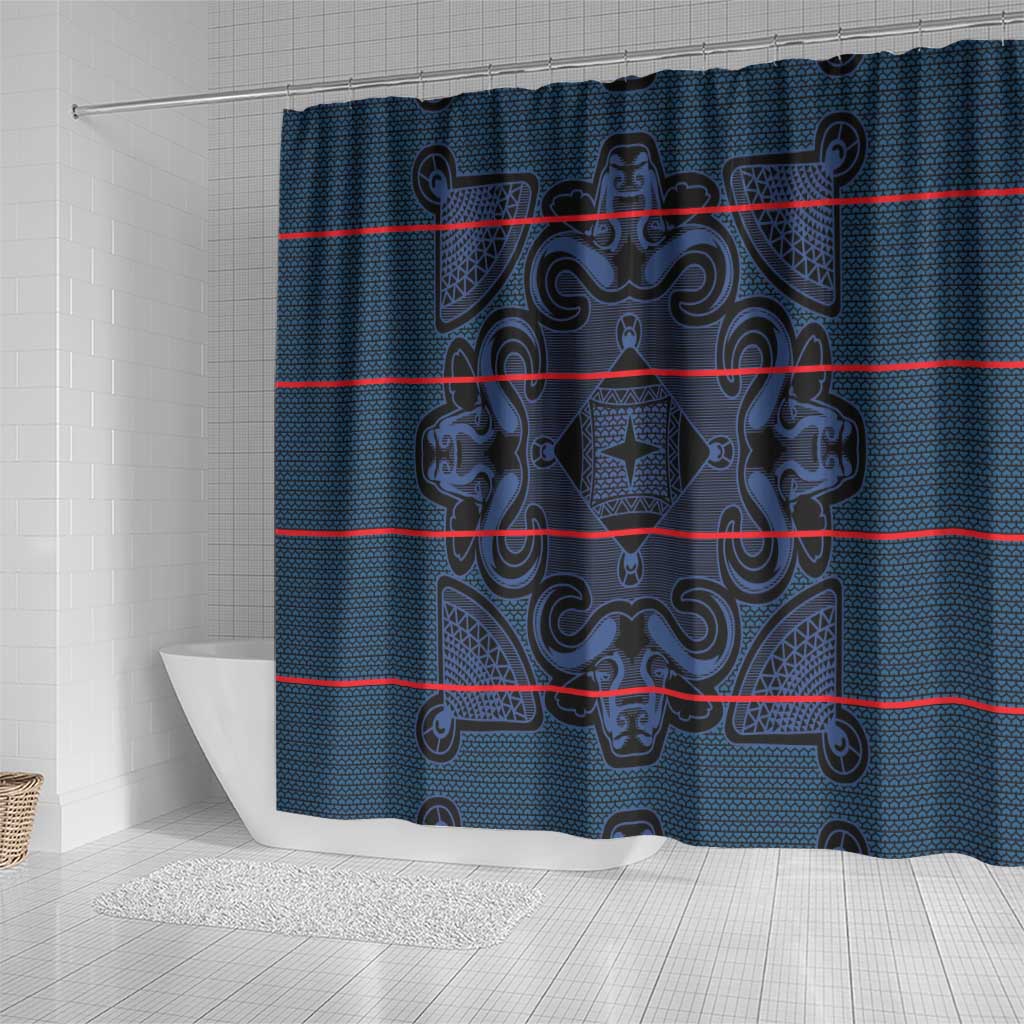 Lesotho Seanamarena - Motlatsi Shower Curtain Basotho Traditional Blanket Style - Blue - Wonder Print Shop
