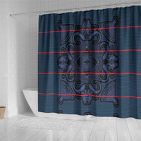 Lesotho Seanamarena - Motlatsi Shower Curtain Basotho Traditional Blanket Style - Blue - Wonder Print Shop