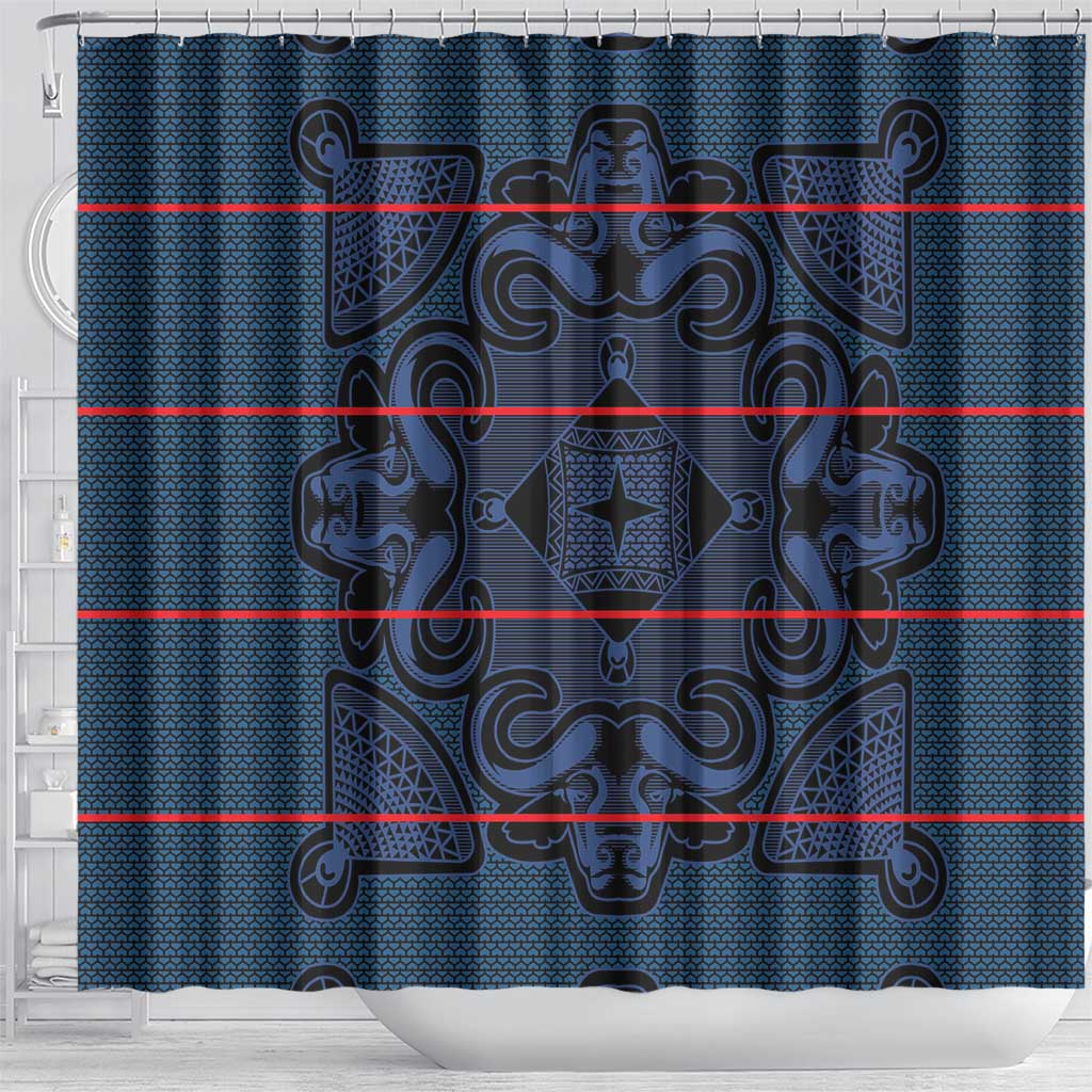 Lesotho Seanamarena - Motlatsi Shower Curtain Basotho Traditional Blanket Style - Blue - Wonder Print Shop