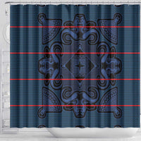 Lesotho Seanamarena - Motlatsi Shower Curtain Basotho Traditional Blanket Style - Blue - Wonder Print Shop