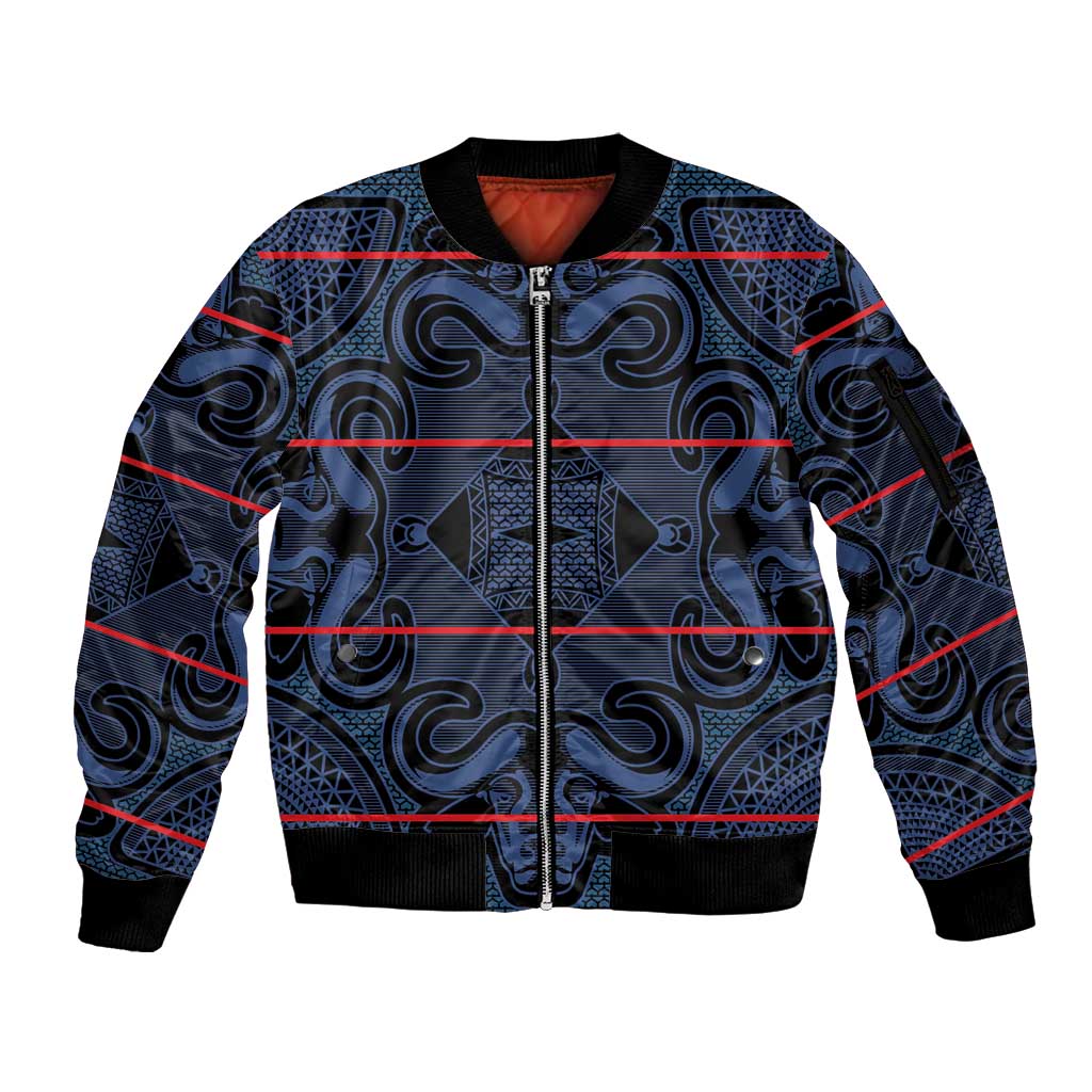 Lesotho Seanamarena - Motlatsi Sleeve Zip Bomber Jacket Basotho Traditional Blanket Style - Blue - Wonder Print Shop