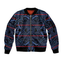 Lesotho Seanamarena - Motlatsi Sleeve Zip Bomber Jacket Basotho Traditional Blanket Style - Blue - Wonder Print Shop