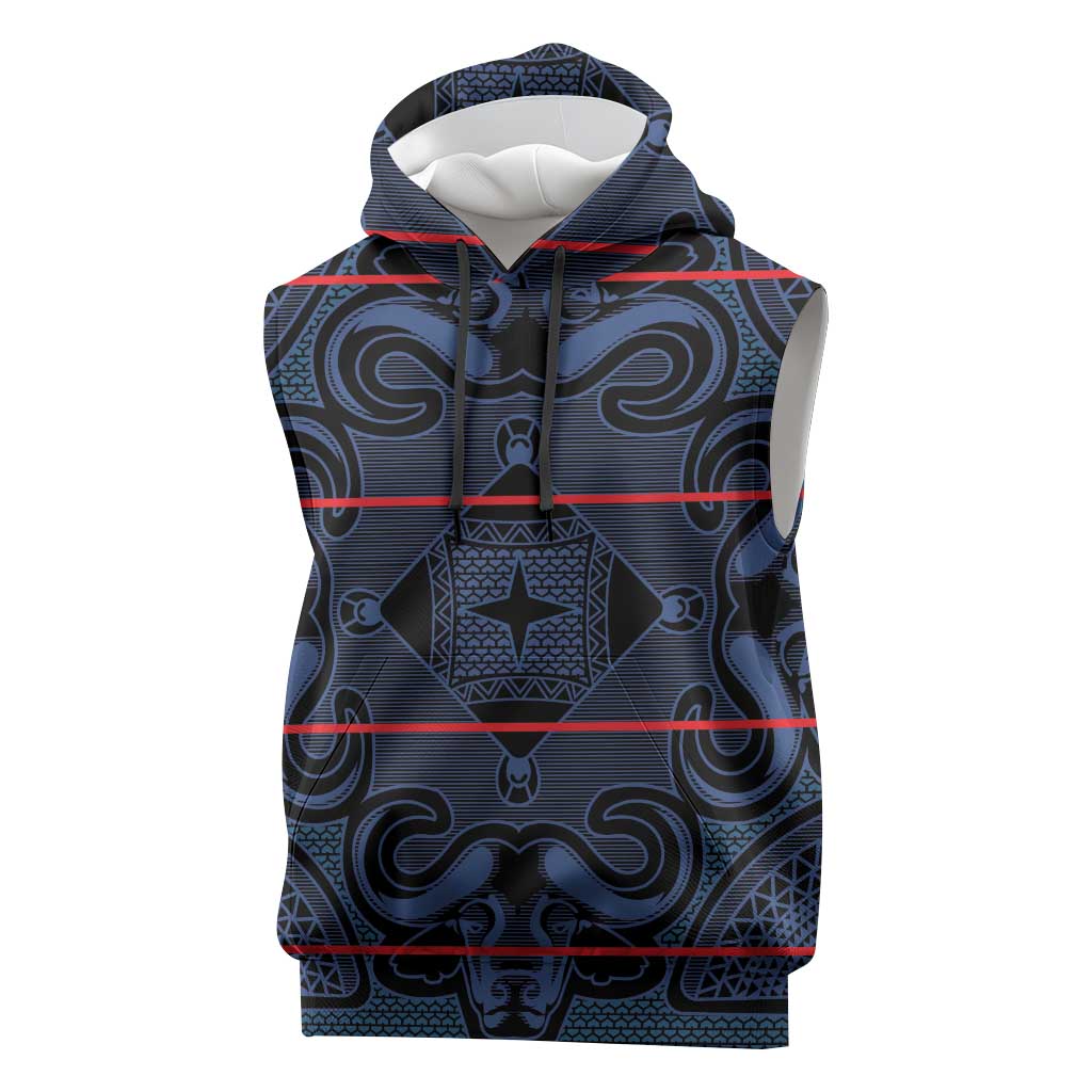 Lesotho Seanamarena - Motlatsi Sleeveless Hoodie Basotho Traditional Blanket Style - Blue - Wonder Print Shop