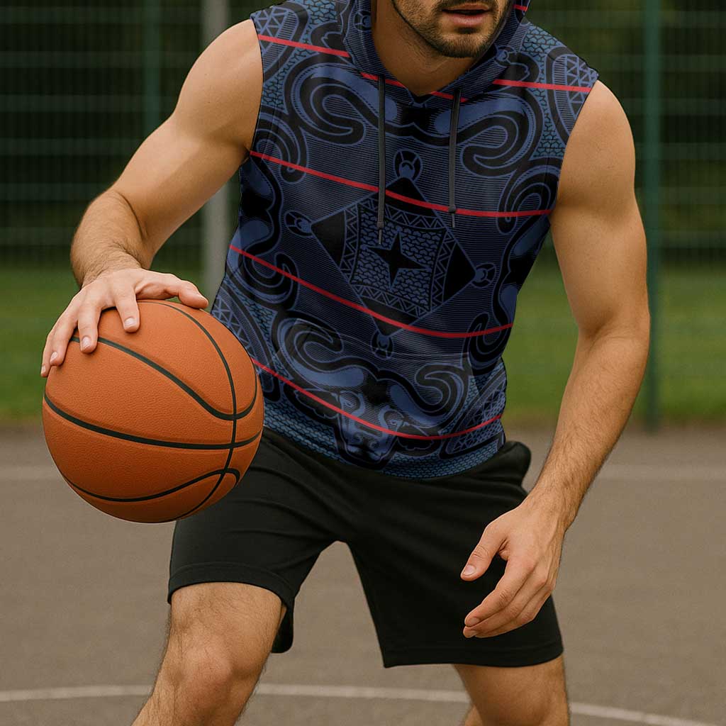 Lesotho Seanamarena - Motlatsi Sleeveless Hoodie Basotho Traditional Blanket Style - Blue - Wonder Print Shop