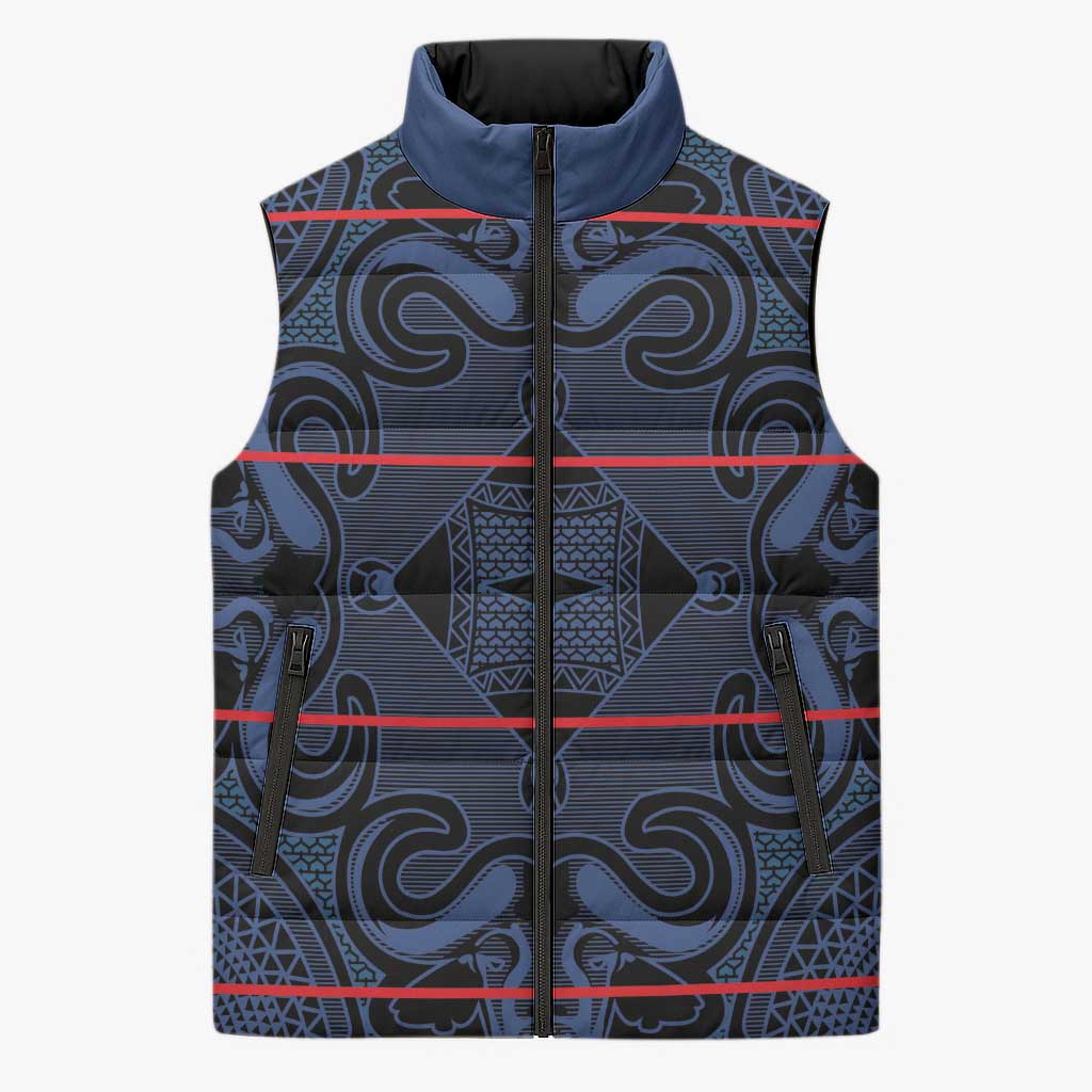 Lesotho Seanamarena - Motlatsi Sleeveless Puffer Jacket Basotho Traditional Blanket Style - Blue - Wonder Print Shop