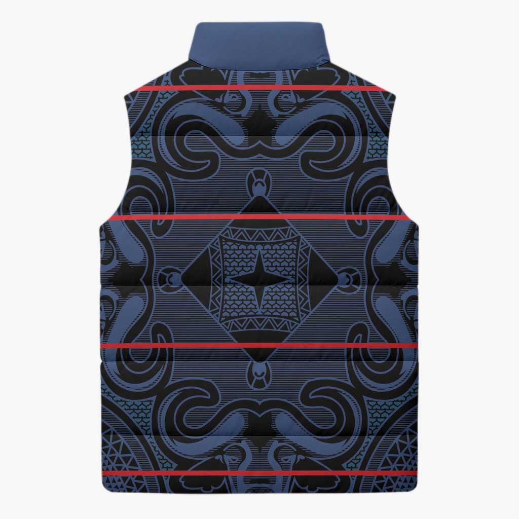 Lesotho Seanamarena - Motlatsi Sleeveless Puffer Jacket Basotho Traditional Blanket Style - Blue - Wonder Print Shop