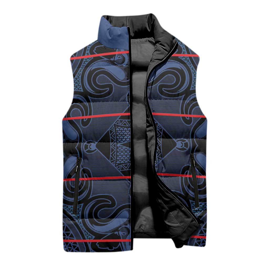 Lesotho Seanamarena - Motlatsi Sleeveless Puffer Jacket Basotho Traditional Blanket Style - Blue - Wonder Print Shop