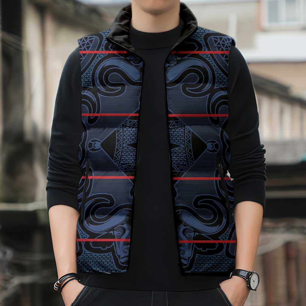 Lesotho Seanamarena - Motlatsi Sleeveless Puffer Jacket Basotho Traditional Blanket Style - Blue - Wonder Print Shop