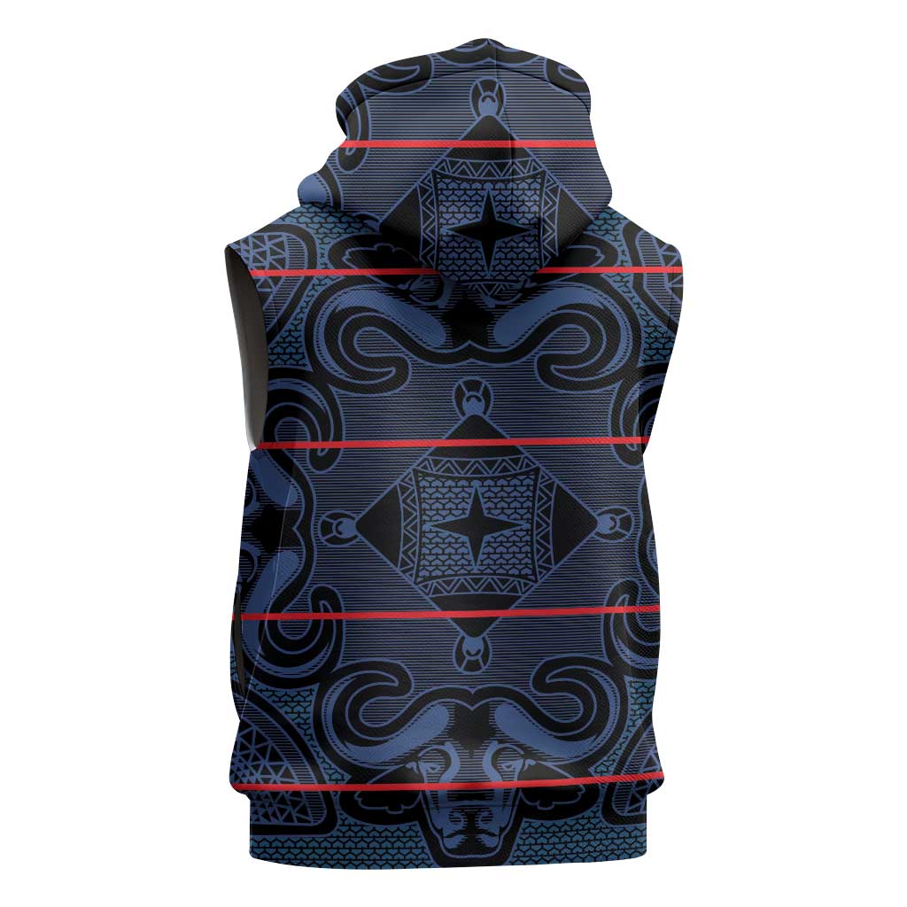 Lesotho Seanamarena - Motlatsi Sleeveless Zip Hoodie Basotho Traditional Blanket Style - Blue - Wonder Print Shop