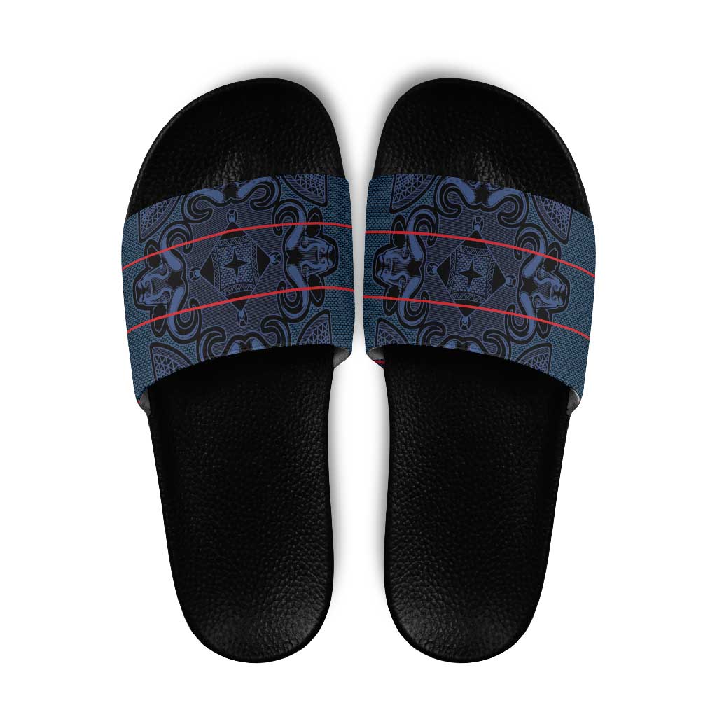 Lesotho Seanamarena - Motlatsi Slide Sandals Basotho Traditional Blanket Style - Blue - Wonder Print Shop