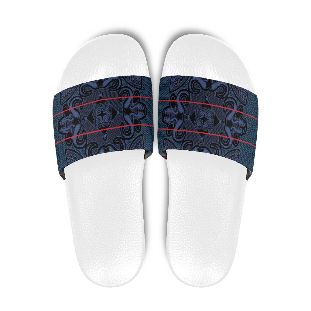 Lesotho Seanamarena - Motlatsi Slide Sandals Basotho Traditional Blanket Style - Blue - Wonder Print Shop