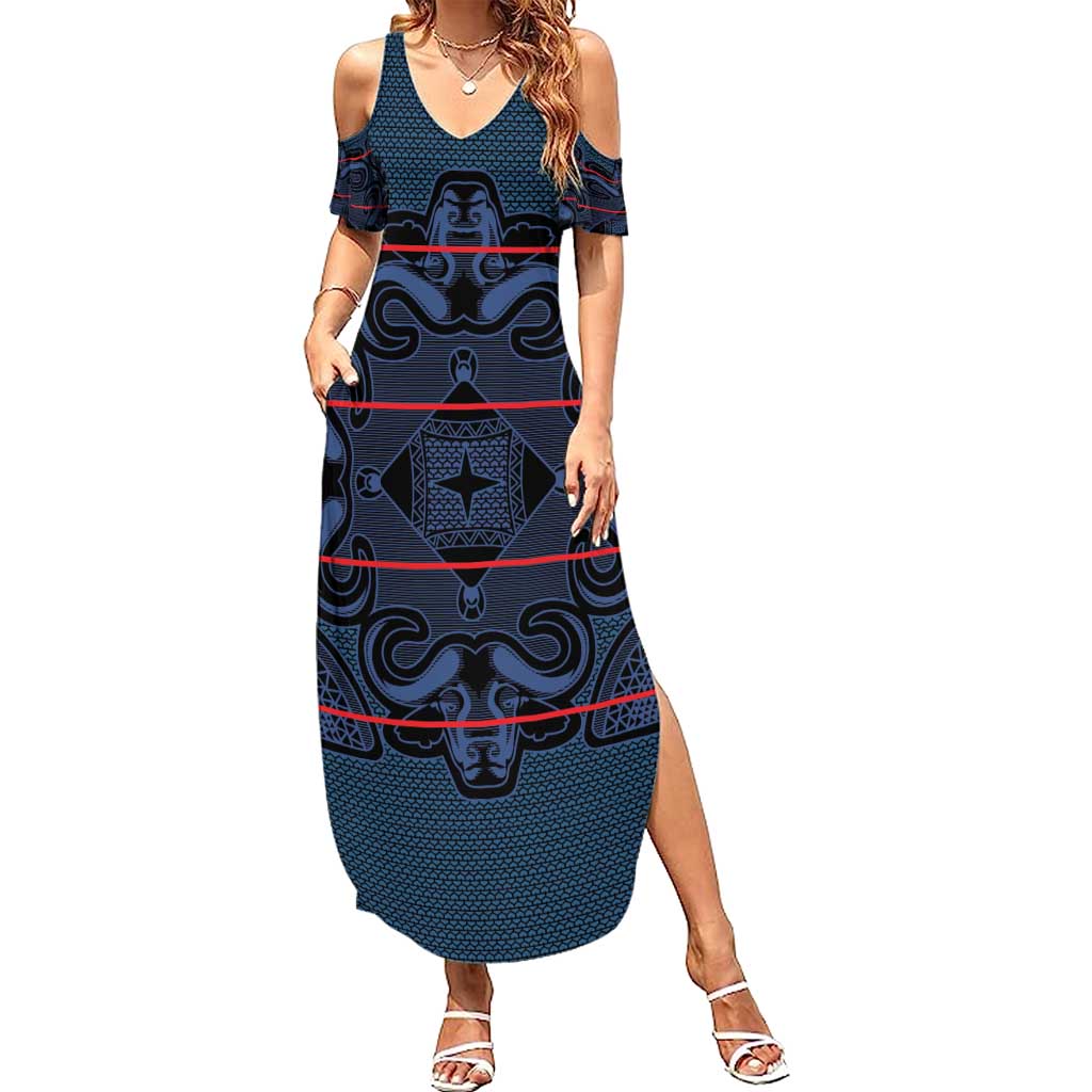 Lesotho Seanamarena - Motlatsi Summer Maxi Dress Basotho Traditional Blanket Style - Blue - Wonder Print Shop