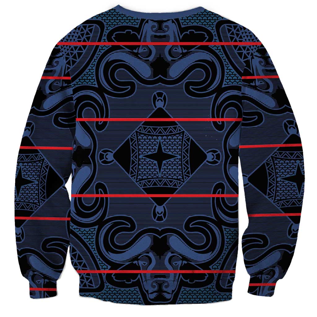 Lesotho Seanamarena - Motlatsi Sweatshirt Basotho Traditional Blanket Style - Blue - Wonder Print Shop