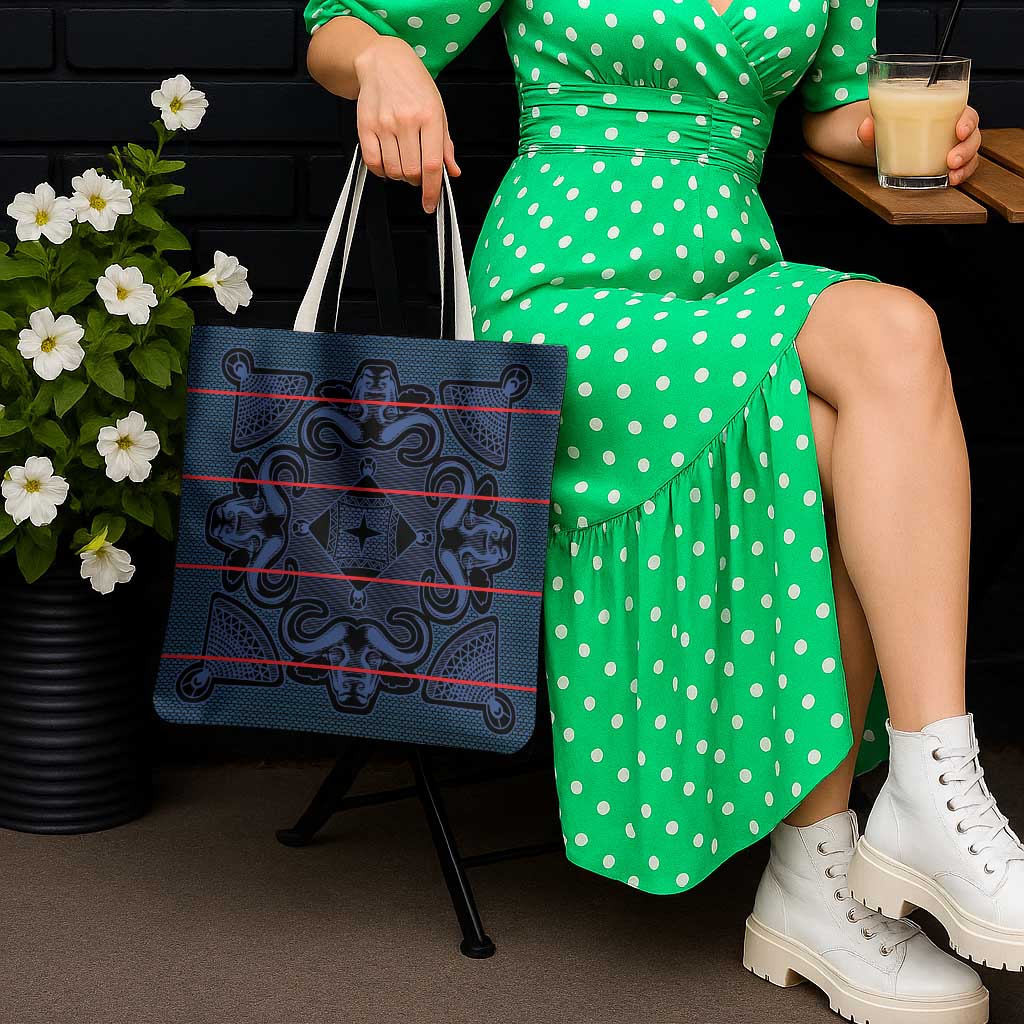 Lesotho Seanamarena - Motlatsi Tote Bag Basotho Traditional Blanket Style - Blue - Wonder Print Shop