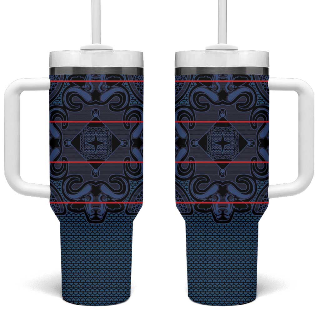 Lesotho Seanamarena - Motlatsi Tumbler With Handle Basotho Traditional Blanket Style - Blue - Wonder Print Shop