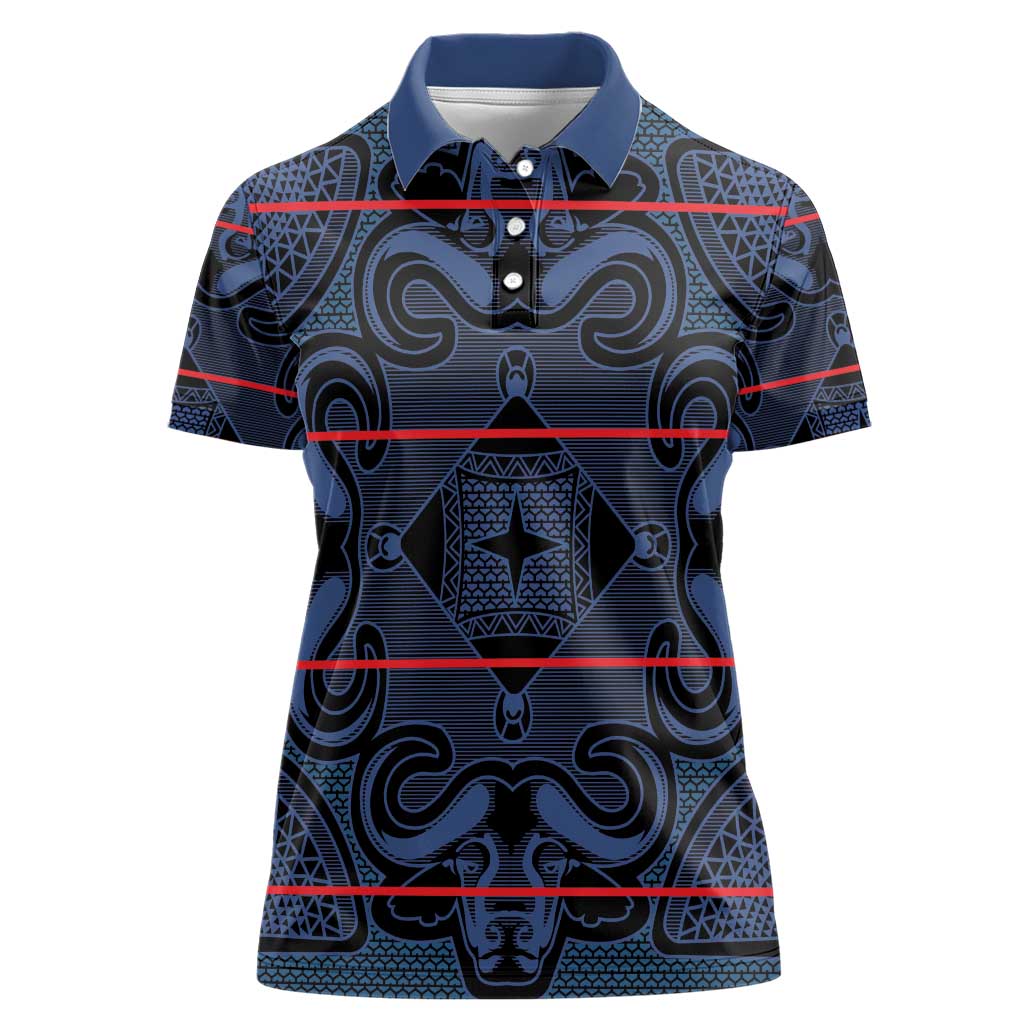 Lesotho Seanamarena - Motlatsi Women Polo Shirt Basotho Traditional Blanket Style - Blue - Wonder Print Shop