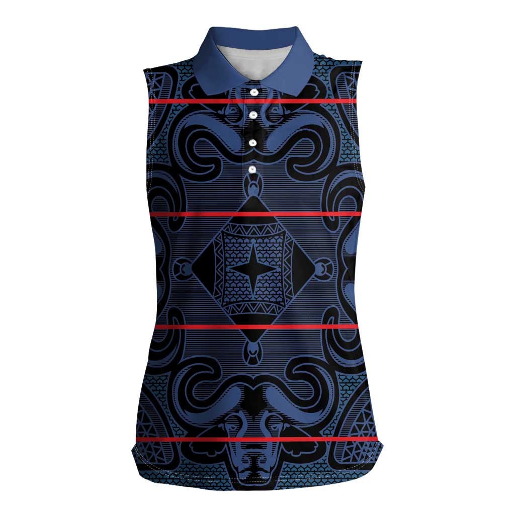 Lesotho Seanamarena - Motlatsi Women Sleeveless Polo Shirt Basotho Traditional Blanket Style - Blue - Wonder Print Shop