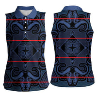 Lesotho Seanamarena - Motlatsi Women Sleeveless Polo Shirt Basotho Traditional Blanket Style - Blue - Wonder Print Shop