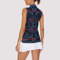 Lesotho Seanamarena - Motlatsi Women Sleeveless Polo Shirt Basotho Traditional Blanket Style - Blue - Wonder Print Shop