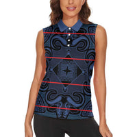 Lesotho Seanamarena - Motlatsi Women Sleeveless Polo Shirt Basotho Traditional Blanket Style - Blue - Wonder Print Shop