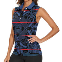 Lesotho Seanamarena - Motlatsi Women Sleeveless Polo Shirt Basotho Traditional Blanket Style - Blue - Wonder Print Shop
