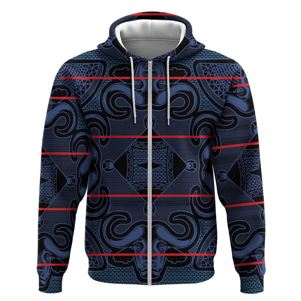 Lesotho Seanamarena - Motlatsi Zip Hoodie Basotho Traditional Blanket Style - Blue - Wonder Print Shop