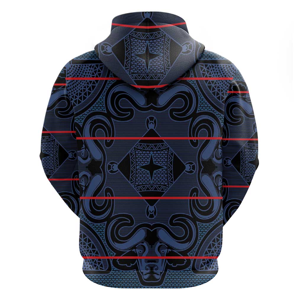 Lesotho Seanamarena - Motlatsi Zip Hoodie Basotho Traditional Blanket Style - Blue - Wonder Print Shop