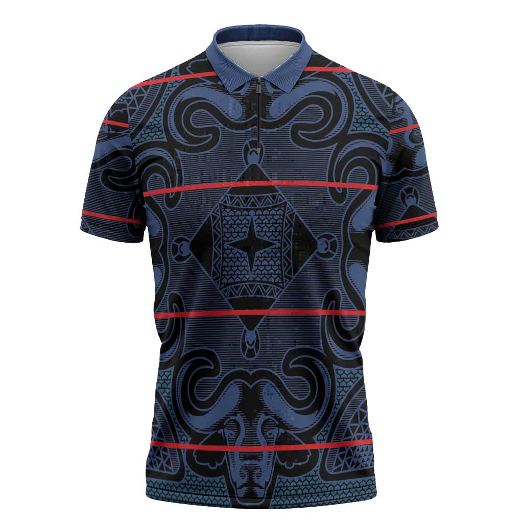 Lesotho Seanamarena - Motlatsi Zipper Polo Shirt Basotho Traditional Blanket Style - Blue - Wonder Print Shop