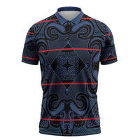Lesotho Seanamarena - Motlatsi Zipper Polo Shirt Basotho Traditional Blanket Style - Blue - Wonder Print Shop