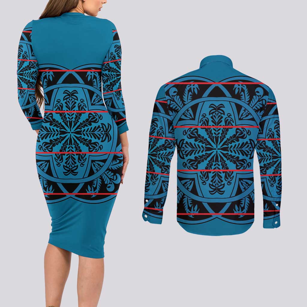 Lesotho Seanamarena - Kharetsa Couples Matching Long Sleeve Bodycon Dress and Long Sleeve Button Shirt Basotho Traditional Blanket Style - Wonder Print Shop