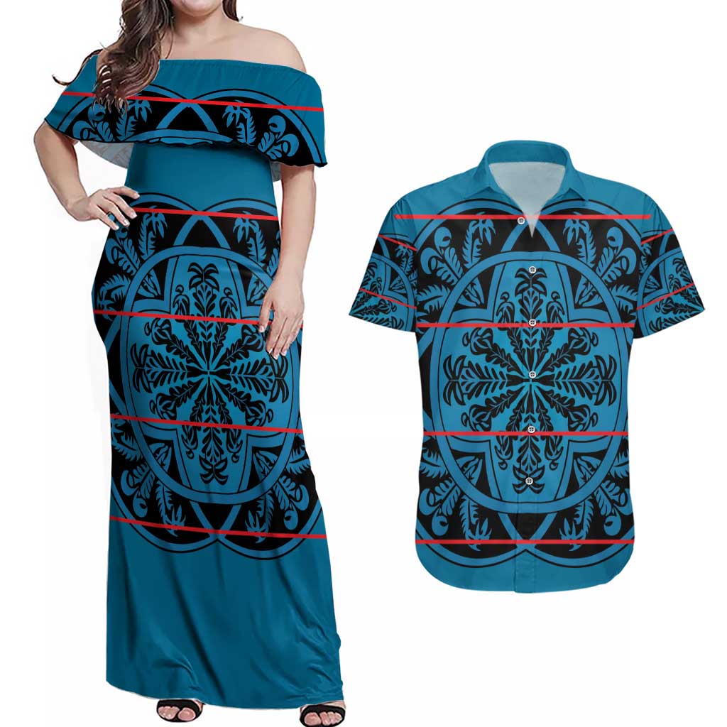 Lesotho Seanamarena - Kharetsa Couples Matching Off Shoulder Maxi Dress and Hawaiian Shirt Basotho Traditional Blanket Style - Wonder Print Shop
