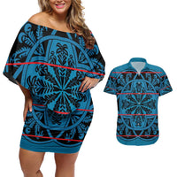 Lesotho Seanamarena - Kharetsa Couples Matching Off Shoulder Short Dress and Hawaiian Shirt Basotho Traditional Blanket Style - Wonder Print Shop