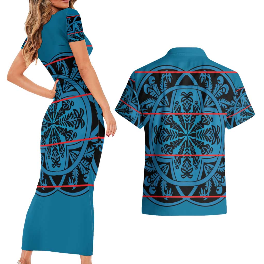 Lesotho Seanamarena - Kharetsa Couples Matching Short Sleeve Bodycon Dress and Hawaiian Shirt Basotho Traditional Blanket Style - Wonder Print Shop