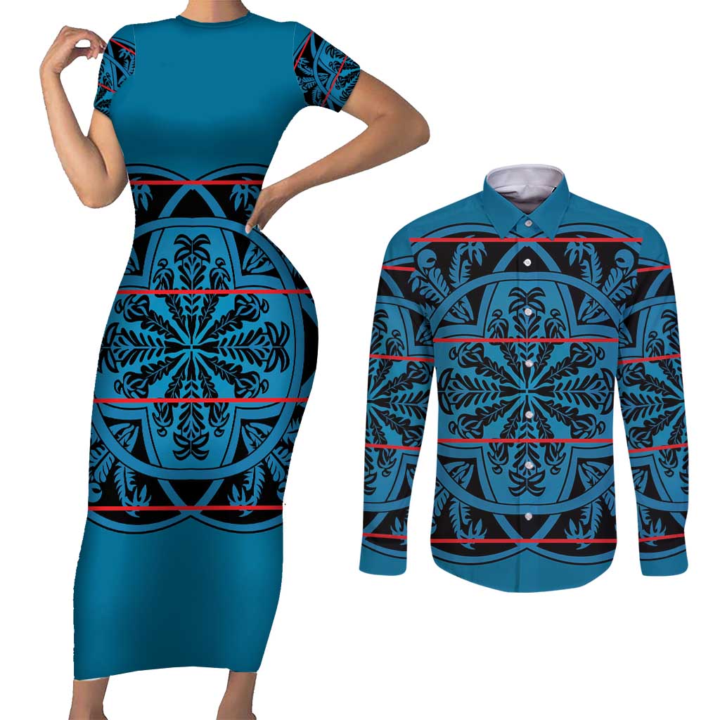 Lesotho Seanamarena - Kharetsa Couples Matching Short Sleeve Bodycon Dress and Long Sleeve Button Shirt Basotho Traditional Blanket Style - Wonder Print Shop