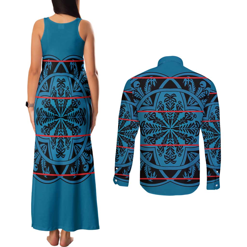 Lesotho Seanamarena - Kharetsa Couples Matching Tank Maxi Dress and Long Sleeve Button Shirt Basotho Traditional Blanket Style - Wonder Print Shop