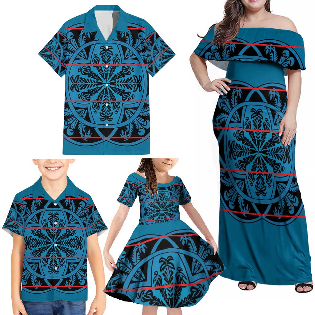 Lesotho Seanamarena - Kharetsa Family Matching Off Shoulder Maxi Dress and Hawaiian Shirt Basotho Traditional Blanket Style - Wonder Print Shop