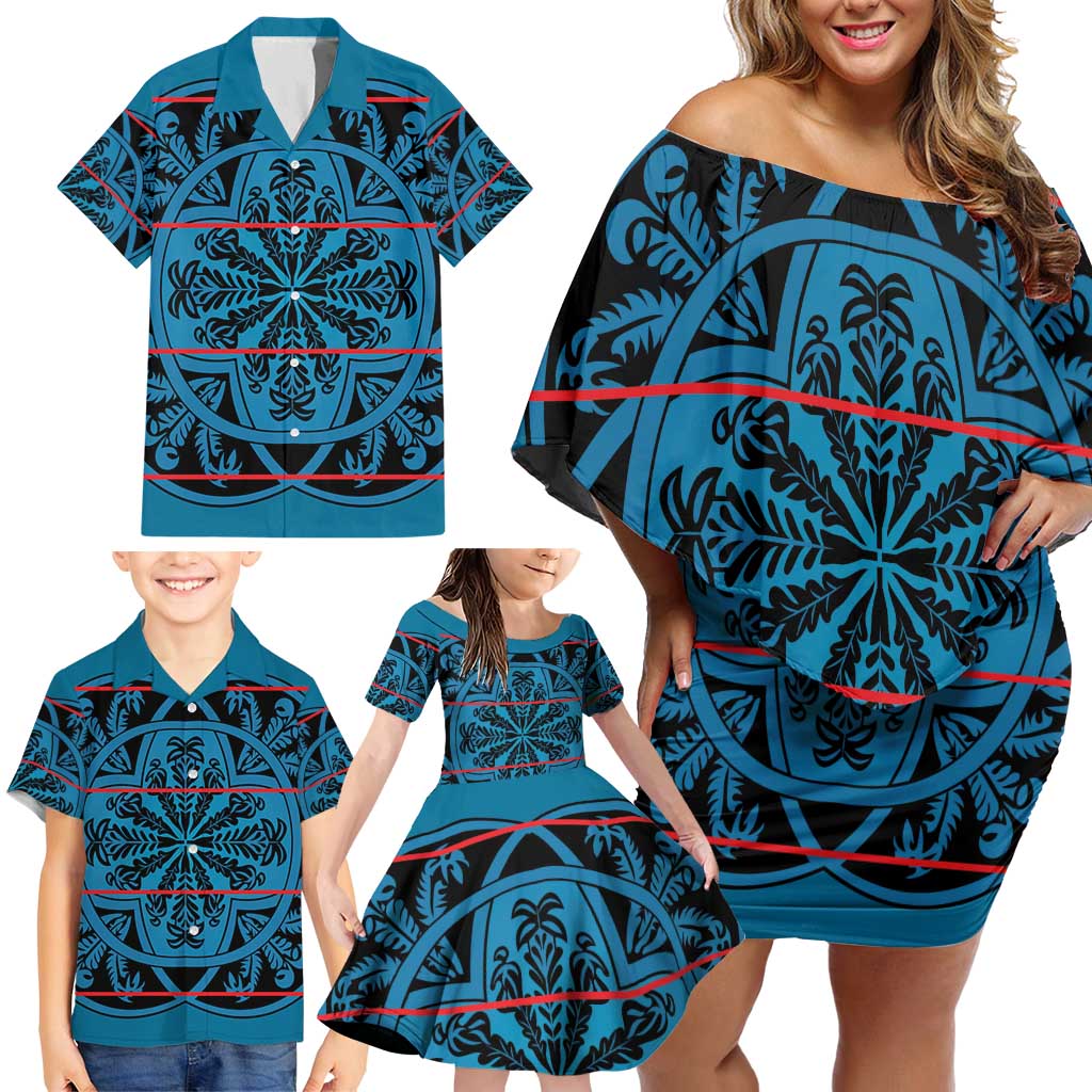 Lesotho Seanamarena - Kharetsa Family Matching Off Shoulder Short Dress and Hawaiian Shirt Basotho Traditional Blanket Style - Wonder Print Shop