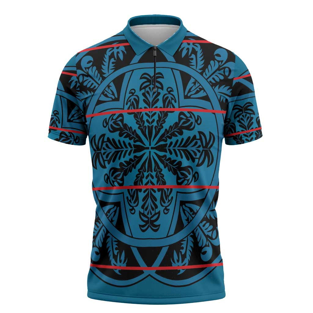 Lesotho Seanamarena - Kharetsa Zipper Polo Shirt Basotho Traditional Blanket Style - Wonder Print Shop