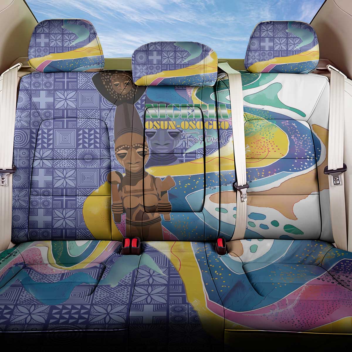 Nigeria Osun-Osogbo Festival Back Car Seat Cover Oshun God - Yoruba Pattern - Wonder Print Shop